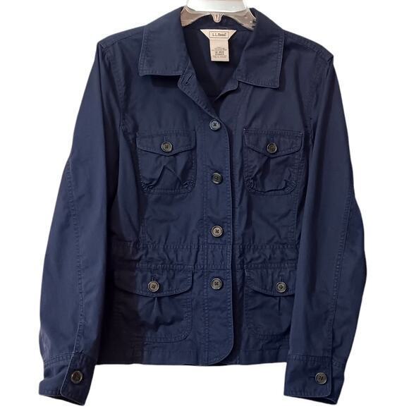 L.L. BEAN Jacket Cotton Women's Size 12 Lightweight Cinched Waist Pockets‎ Blue - Picture 1 of 9